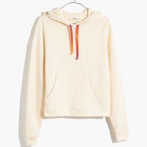 Madewell Cream Hoodie with Rainbow Drawstrings Size Small